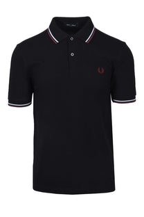 FRED PERRY TWIN TIPPED POLO BLACK/BABY BLUE/OXBLOOD Fred Perry
