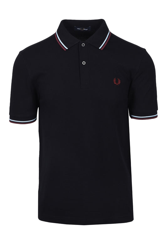FRED PERRY TWIN TIPPED POLO BLACK/BABY BLUE/OXBLOOD