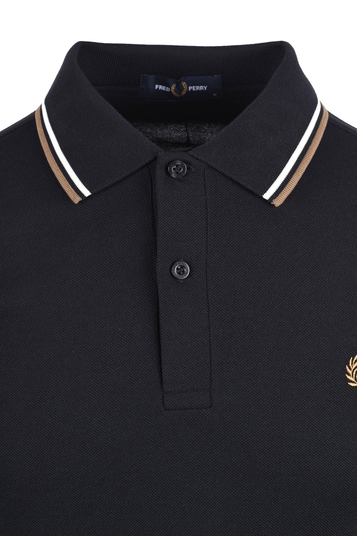 FRED PERRY TWIN TIPPED POLO BLK/SNOWWHT/BRNZ