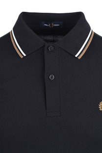 FRED PERRY TWIN TIPPED POLO BLK/SNOWWHT/BRNZ
