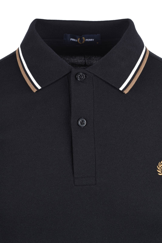 FRED PERRY TWIN TIPPED POLO BLK/SNOWWHT/BRNZ