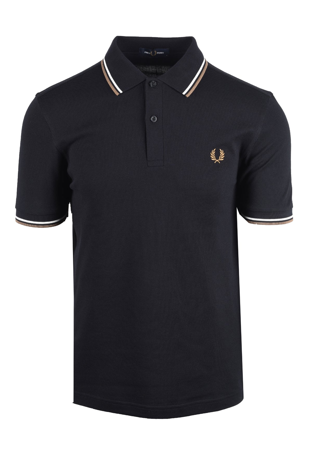 FRED PERRY TWIN TIPPED POLO BLK/SNOWWHT/BRNZ