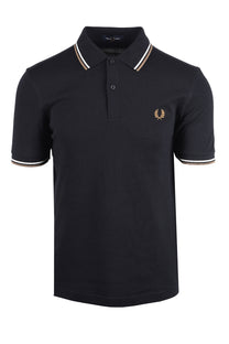 FRED PERRY TWIN TIPPED POLO BLK/SNOWWHT/BRNZ