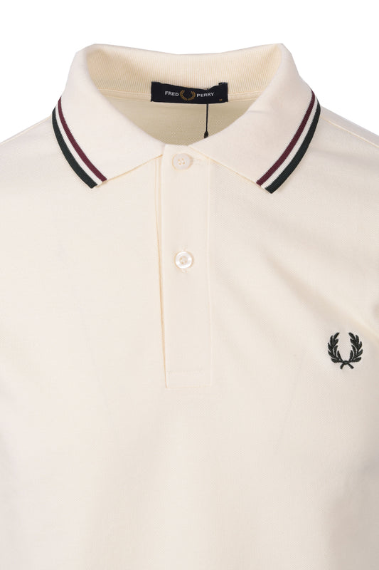 FRED PERRY TWIN TIPPED POLO ECRU/OXBLOOD/GRASSROOTS