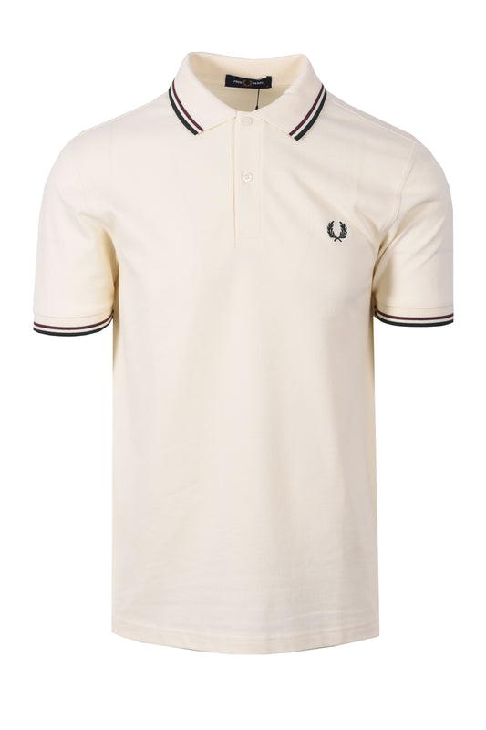FRED PERRY TWIN TIPPED POLO ECRU/OXBLOOD/GRASSROOTS