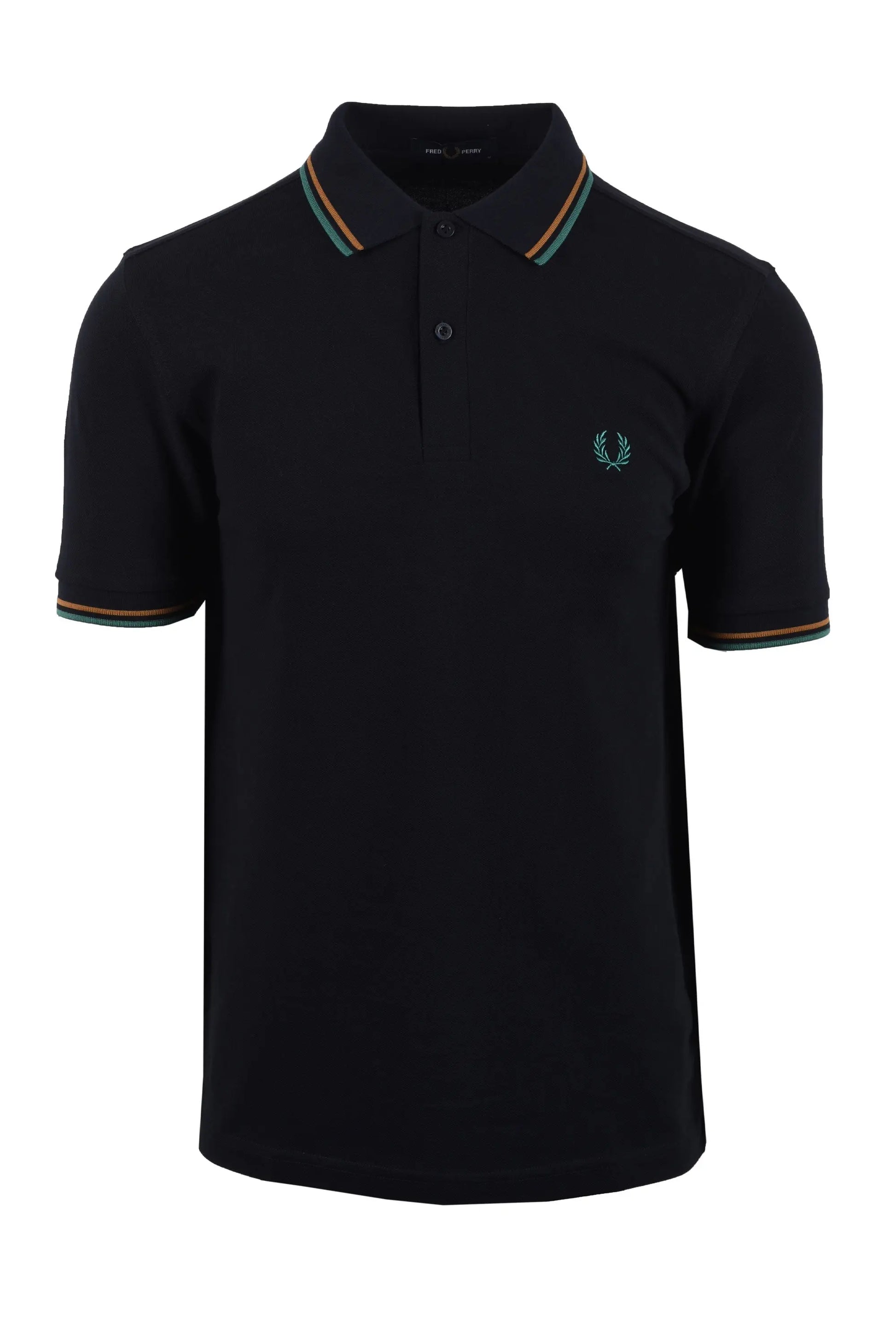 navy fred perry polo shirt with brand logo on a white background