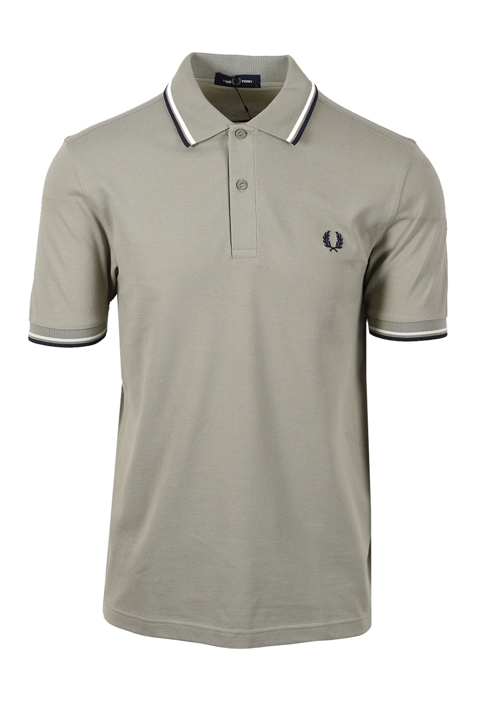 FRED PERRY TWIN TIPPED POLO SEAGRASS/ ECRU/ DARK AIRFORCE Fred Perry Michael Stewart Menswear  Polo Shirts