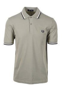 FRED PERRY TWIN TIPPED POLO SEAGRASS/ ECRU/ DARK AIRFORCE Fred Perry Michael Stewart Menswear  Polo Shirts