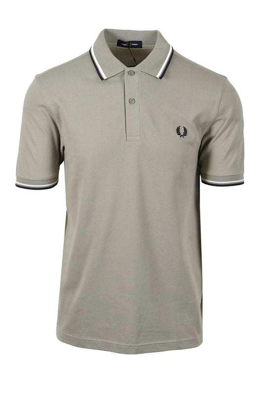 FRED PERRY TWIN TIPPED POLO SEAGRASS/ ECRU/ DARK AIRFORCE Fred Perry Michael Stewart Menswear  Polo Shirts