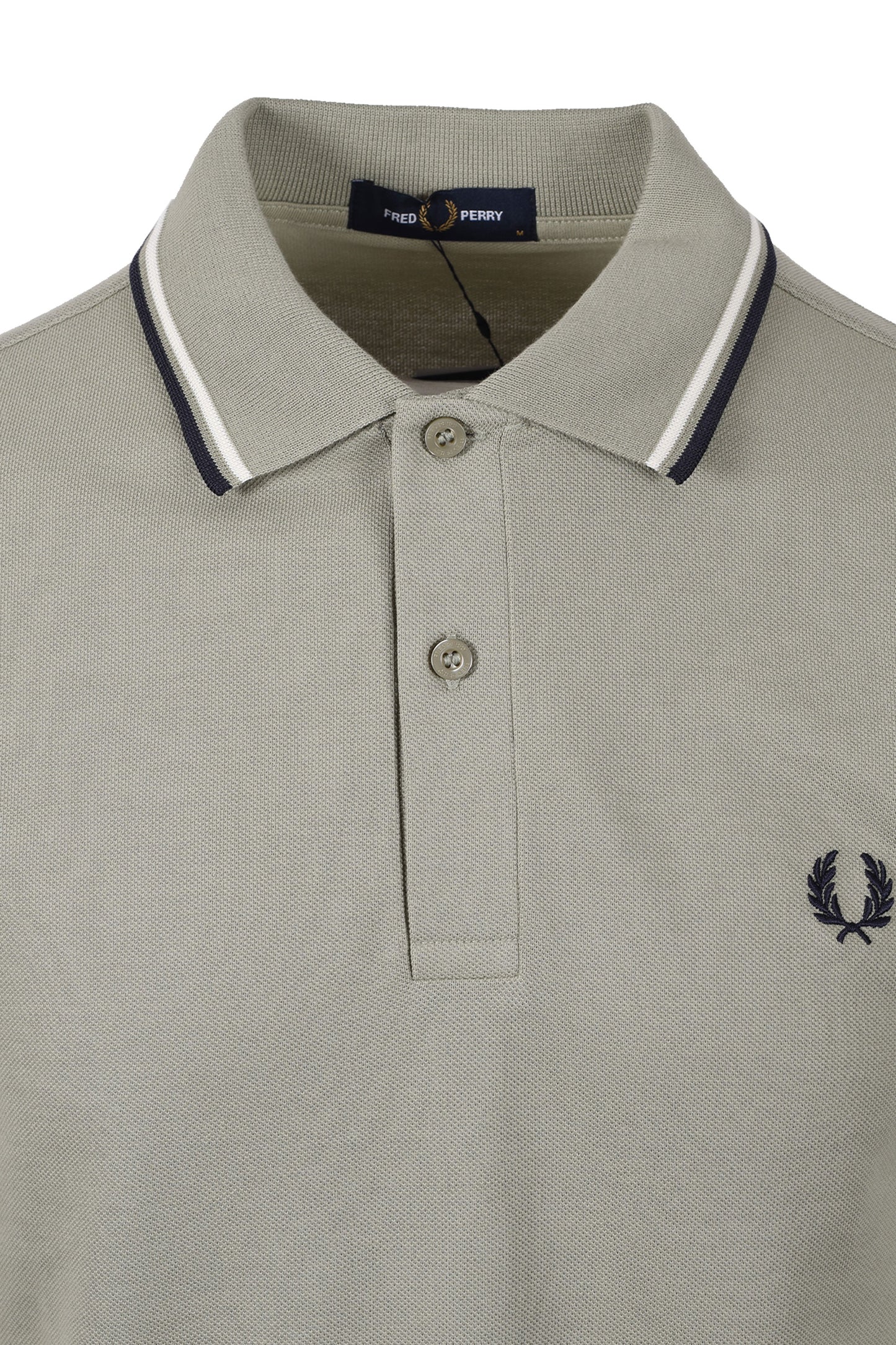 FRED PERRY TWIN TIPPED POLO SEAGRASS/ ECRU/ DARK AIRFORCE Fred Perry Michael Stewart Menswear  Polo Shirts