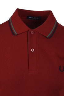 FRED PERRY TWIN TIPPED POLO SHIRT BURNT RED/SPORT GREEN/NAVY Fred Perry