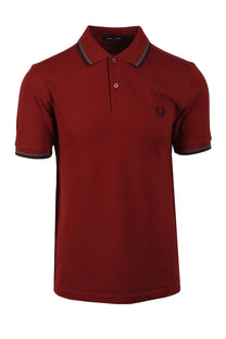 FRED PERRY TWIN TIPPED POLO SHIRT BURNT RED/SPORT GREEN/NAVY Fred Perry
