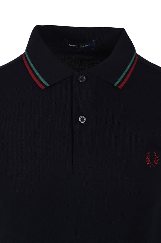 FRED PERRY TWIN TIPPED POLO SHIRT NAVY/SPORT GREEN/BURNT RED