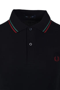 FRED PERRY TWIN TIPPED POLO SHIRT NAVY/SPORT GREEN/BURNT RED Fred Perry