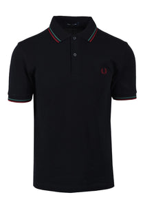 FRED PERRY TWIN TIPPED POLO SHIRT NAVY/SPORT GREEN/BURNT RED Fred Perry