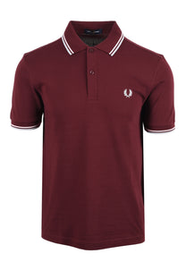 FRED PERRY TWIN TIPPED POLO SHIRT OXBLOOD/ICED PINK/DUSKY BLUE Fred Perry Michael Stewart Menswear  Polo Shirts