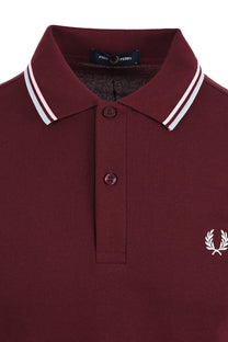 FRED PERRY TWIN TIPPED POLO SHIRT OXBLOOD/ICED PINK/DUSKY BLUE Fred Perry Michael Stewart Menswear  Polo Shirts