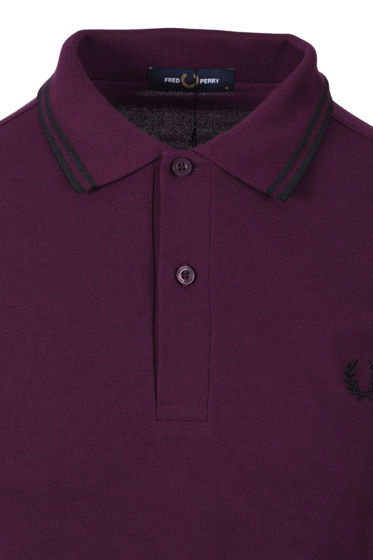 FRED PERRY TWIN TIPPED POLO SHIRT PLUM/BLACK Fred Perry Michael Stewart Menswear  Polo Shirts