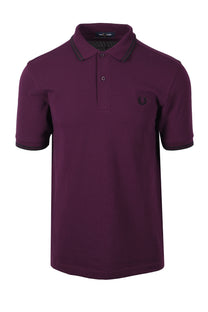 FRED PERRY TWIN TIPPED POLO SHIRT PLUM/BLACK Fred Perry Michael Stewart Menswear  Polo Shirts