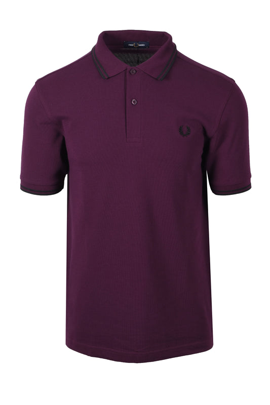 FRED PERRY TWIN TIPPED POLO SHIRT PLUM/BLACK Fred Perry Michael Stewart Menswear  Polo Shirts