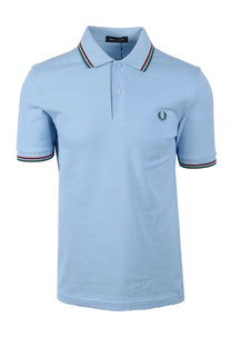 FRED PERRY TWIN TIPPED POLO SHIRT TRACK BLUE/BURNT RED/SPORT GREEN Fred Perry