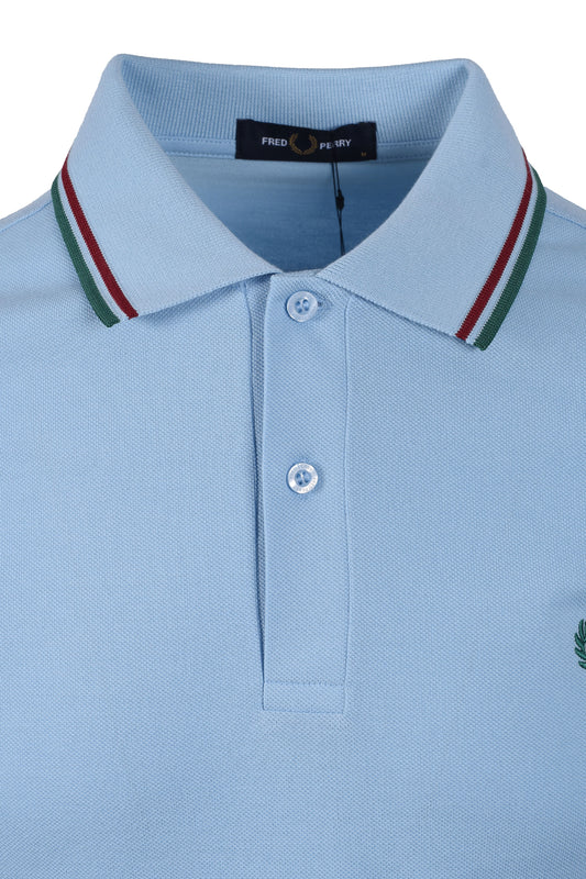 FRED PERRY TWIN TIPPED POLO SHIRT TRACK BLUE/BURNT RED/SPORT GREEN