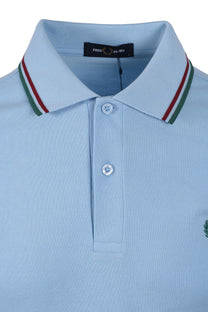 FRED PERRY TWIN TIPPED POLO SHIRT TRACK BLUE/BURNT RED/SPORT GREEN Fred Perry