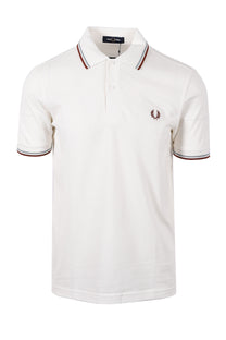 FRED PERRY TWIN TIPPED POLO SNOW WHITE/ SILVER BLUE/ BRAND Fred Perry Michael Stewart Menswear  Polo Shirts