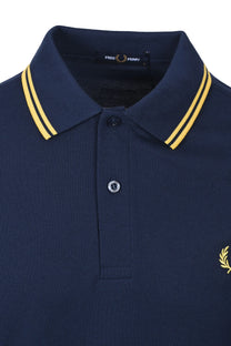 FRED PERRY TWIN TIPPED POLO TENNIS BLUE/LEMON BARLEY Fred Perry