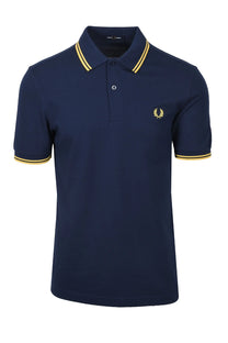 FRED PERRY TWIN TIPPED POLO TENNIS BLUE/LEMON BARLEY Fred Perry