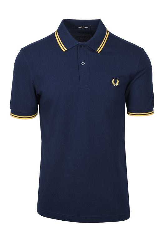 FRED PERRY TWIN TIPPED POLO TENNIS BLUE/LEMON BARLEY