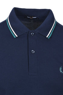 FRED PERRY TWIN TIPPED POLO TENNIS BLUE/SNOW WHITE/DEEP MINT Fred Perry