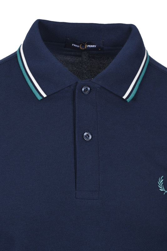 FRED PERRY TWIN TIPPED POLO TENNIS BLUE/SNOW WHITE/DEEP MINT