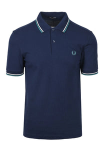 FRED PERRY TWIN TIPPED POLO TENNIS BLUE/SNOW WHITE/DEEP MINT Fred Perry