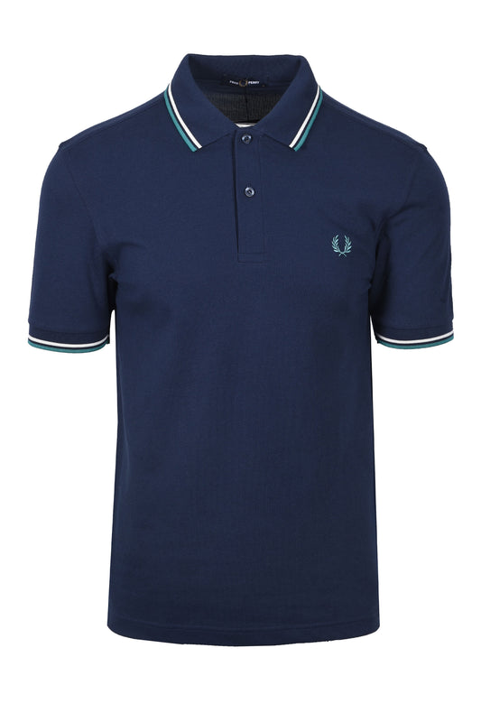 FRED PERRY TWIN TIPPED POLO TENNIS BLUE/SNOW WHITE/DEEP MINT