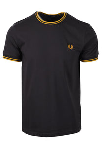 FRED PERRY TWIN TIPPED T-SHIRT ANCHOR GREY/GOLD Fred Perry Michael Stewart Menswear  T-Shirts
