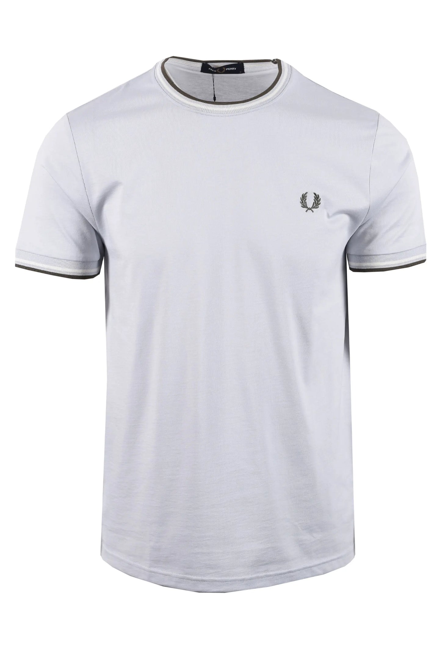light blue fred perry t-shirt on white background 