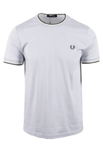light blue fred perry t-shirt on white background 