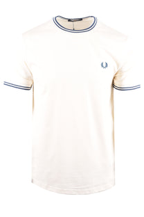 FRED PERRY TWIN TIPPED T-SHIRT ECRU/MOD BLUE