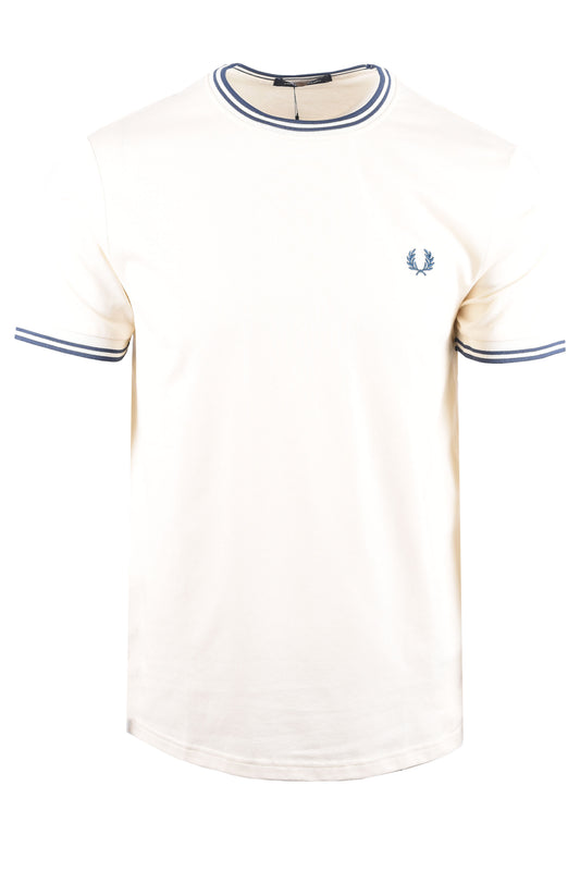 FRED PERRY TWIN TIPPED T-SHIRT ECRU/MOD BLUE