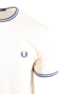 FRED PERRY TWIN TIPPED T-SHIRT ECRU/MOD BLUE