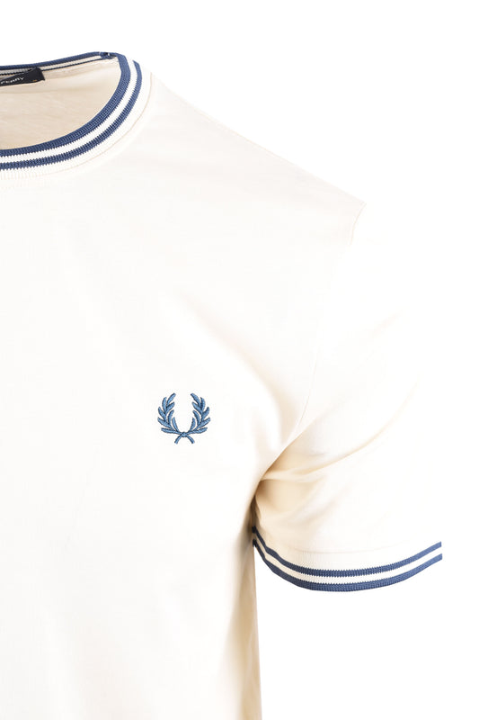 FRED PERRY TWIN TIPPED T-SHIRT ECRU/MOD BLUE