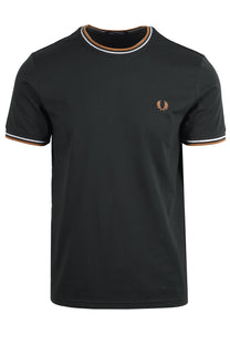 FRED PERRY TWIN TIPPED T-SHIRT NIGHT GREEN/ DUSKY BLUE/ DARK