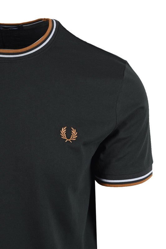 FRED PERRY TWIN TIPPED T-SHIRT NIGHT GREEN/ DUSKY BLUE/ DARK