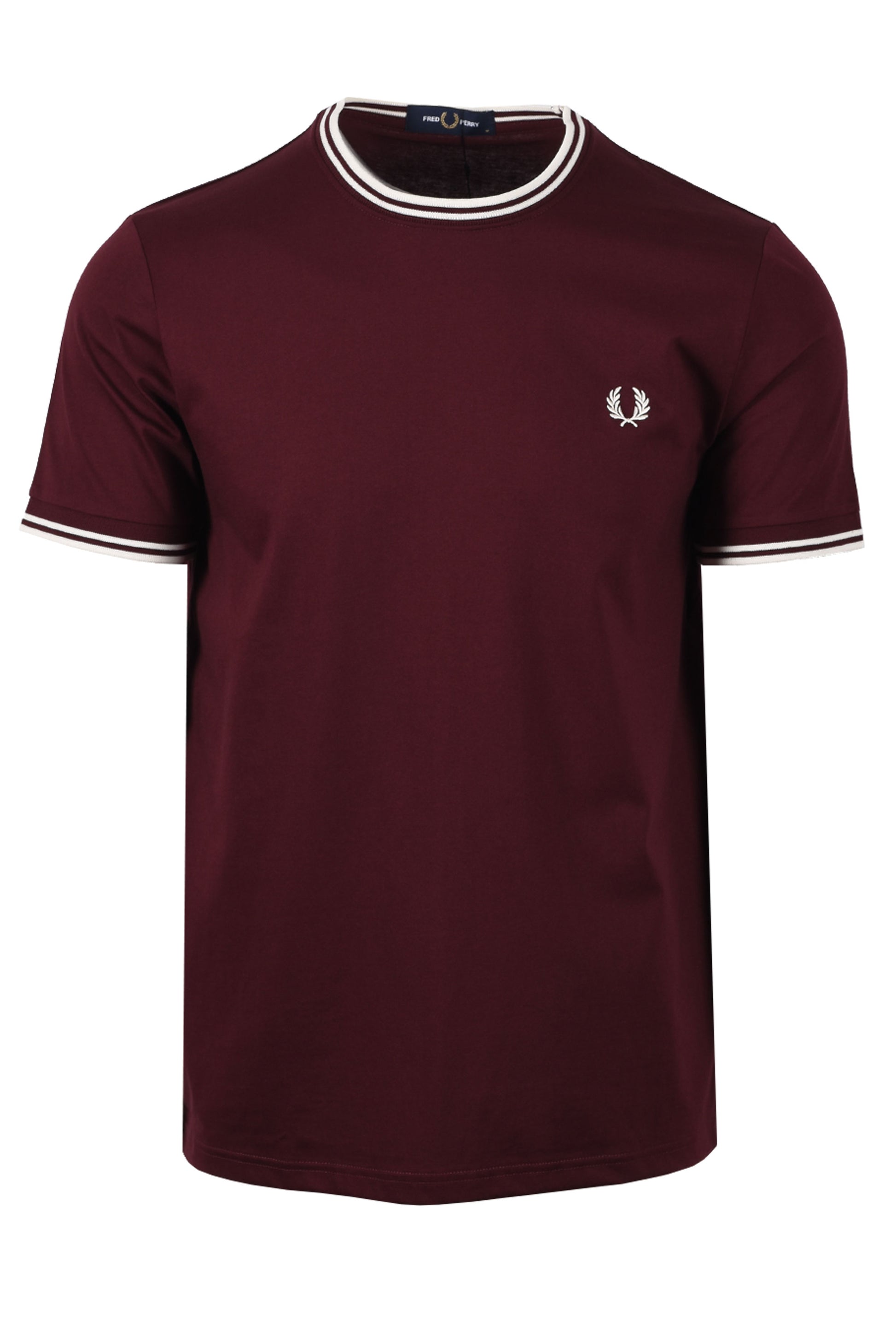 FRED PERRY TWIN TIPPED T-SHIRT OXBLOOD/ECRU Fred Perry Michael Stewart Menswear  T-Shirts