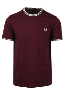 FRED PERRY TWIN TIPPED T-SHIRT OXBLOOD/ECRU Fred Perry Michael Stewart Menswear  T-Shirts