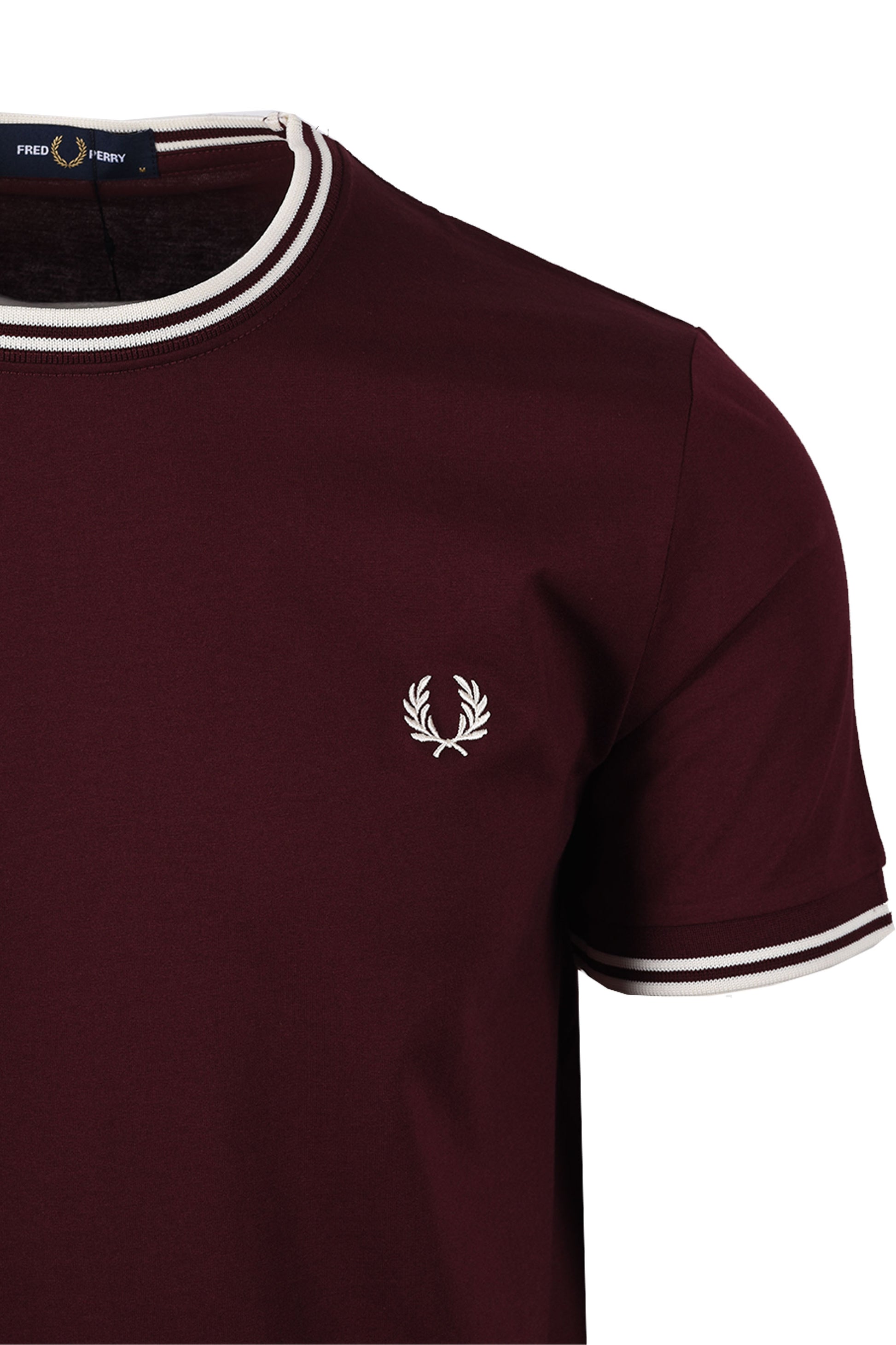 FRED PERRY TWIN TIPPED T-SHIRT OXBLOOD/ECRU Fred Perry Michael Stewart Menswear  T-Shirts