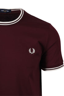 FRED PERRY TWIN TIPPED T-SHIRT OXBLOOD/ECRU Fred Perry Michael Stewart Menswear  T-Shirts