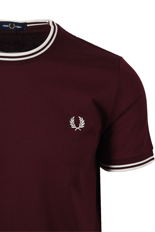 FRED PERRY TWIN TIPPED T-SHIRT OXBLOOD/ECRU Fred Perry Michael Stewart Menswear  T-Shirts