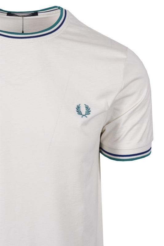 FRED PERRY TWIN TIPPED T-SHIRT SNOW WHITE/DEEP MINT/SOHO ECLIPSE